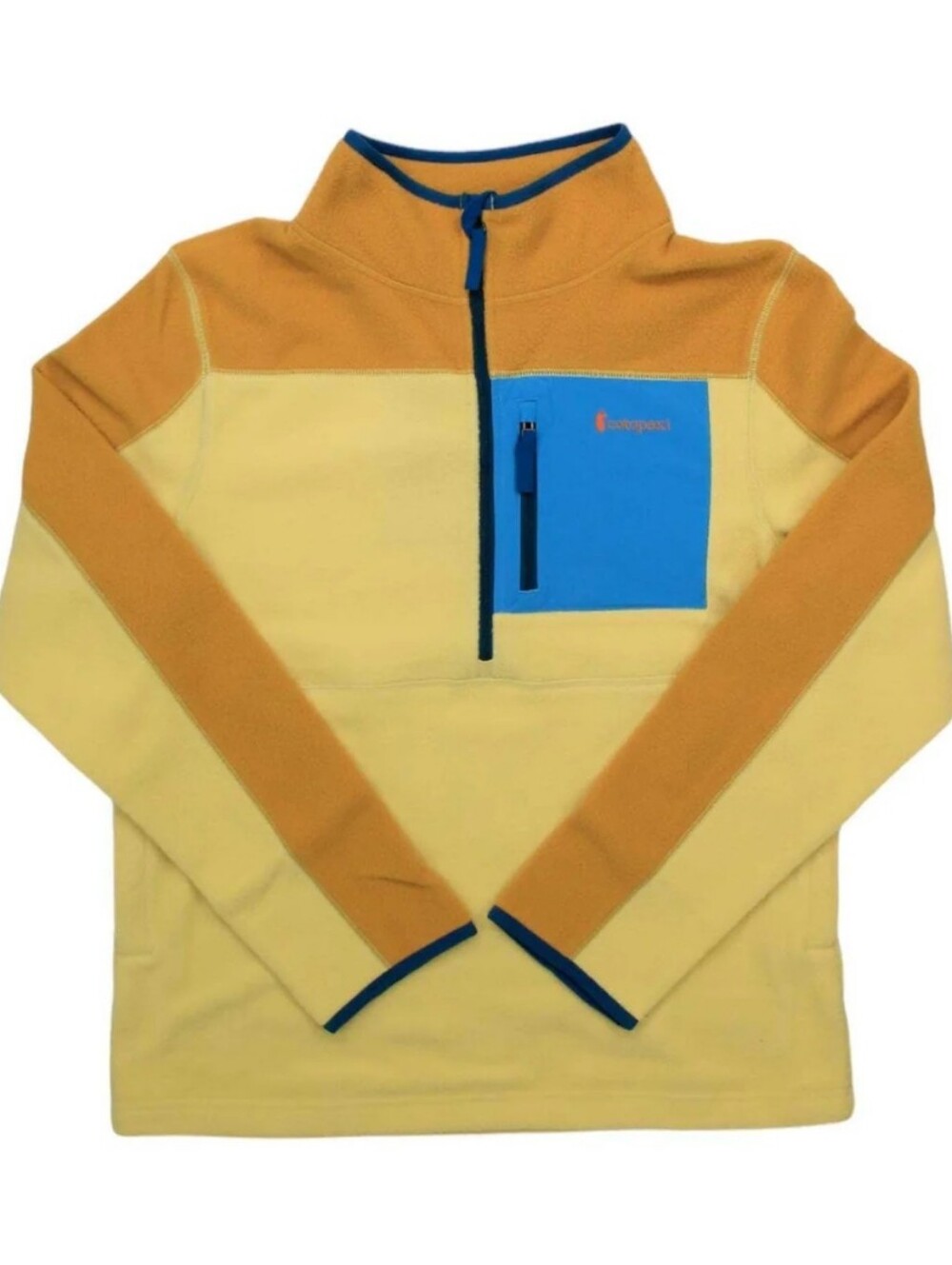 cotopaxi kids half-zip fleece jacket in yellow, gold & blue